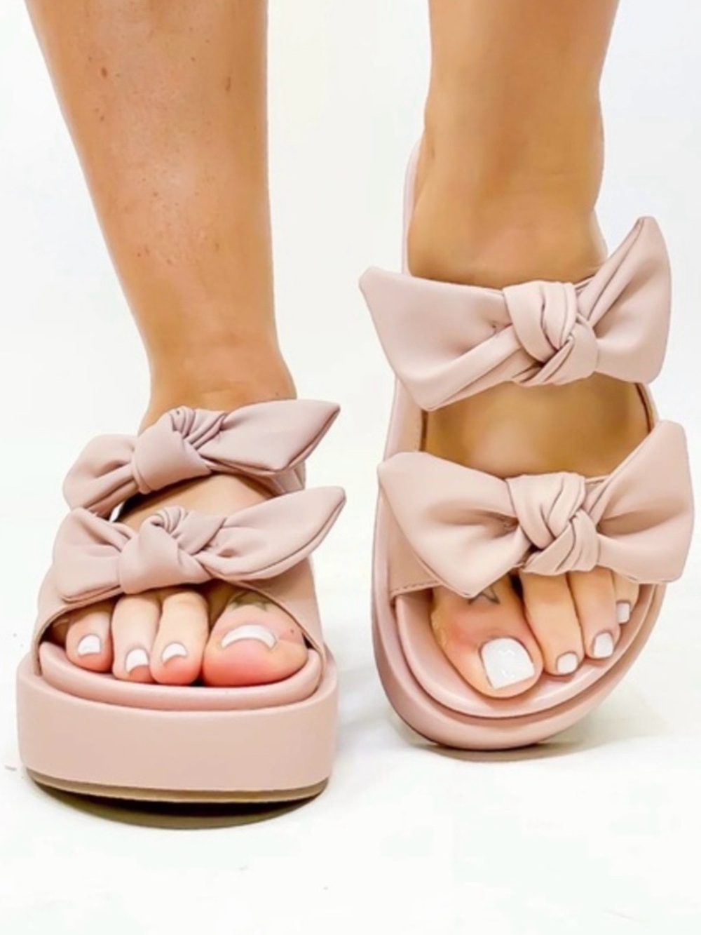 Corkys Blush Pink Double Bow Platform Slide Sandals lil bit